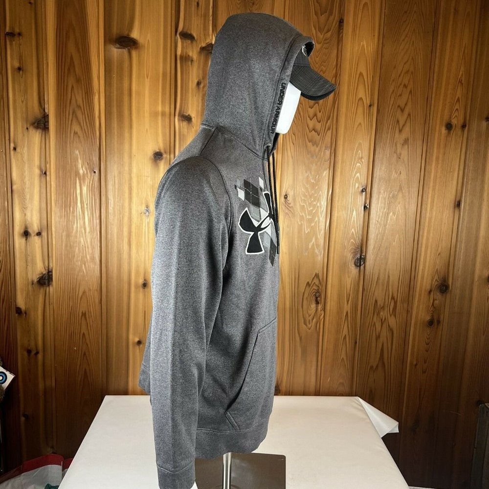 UA Under Armour Hoodie Sweatshirt Pullover Mens Medium Loose Argyle Logo Grey - Picture 5 of 10